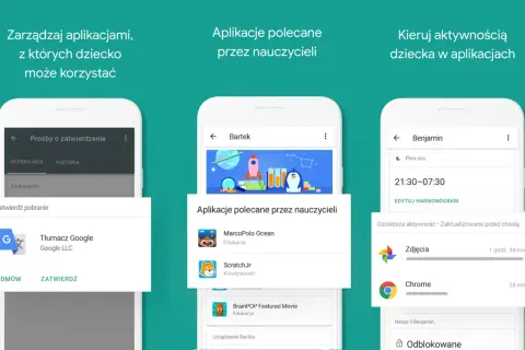 Kontrola rodzicielska Android: zarządzaj aplikacjami, przeglądaj polecane przez nauczycieli i kieruj aktywnością dziecka.