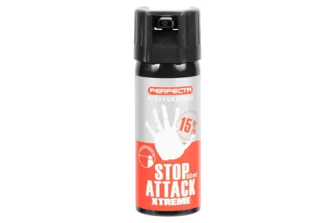Gaz pieprzowy Perfecta Stop Attack Xtreme 50ml z dyszą strumieniową.