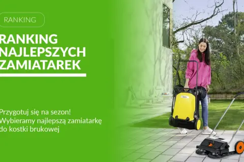 Kobieta wybiera najlepszą zamiatarkę do kostki brukowej, przygotowując się na wiosnę.
