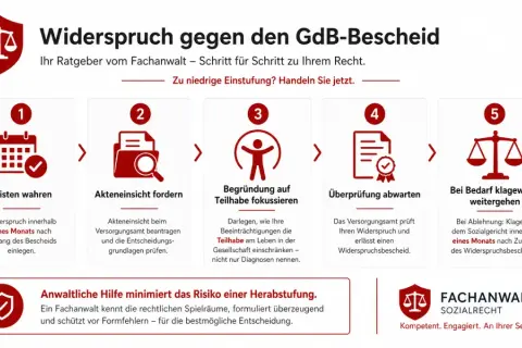 Schritt-für-Schritt-Anleitung: Widerspruch gegen GdB-Bescheid. Was tun, wenn die **schwerbehinderung abgelehnt** wurde? Fristen wahren, Akteneinsicht, Begründung, Prüfung abwarten, klagen.