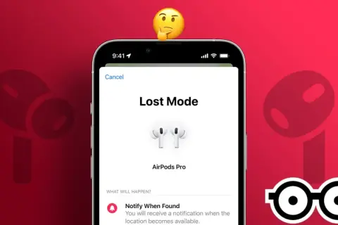 Écran de téléphone affichant "Lost Mode" pour des AirPods Pro. Aide à localiser airpods perdus.