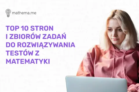 Dziewczyna w bluzie z kapturem przed laptopem, na tle wzorów matematycznych.