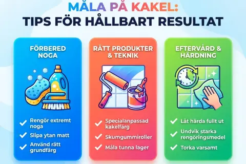 Tips för att måla kakel: förbered noga, använd rätt produkter och teknik, samt sköt eftervård och härdning för ett hållbart resultat.