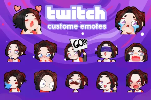 Zehn verschiedene, niedliche Anime-Emotes für Twitch, die verschiedene Emotionen zeigen. Manche **Twitch Emotes werden nicht angezeigt**, aber diese hier sind klar erkennbar.