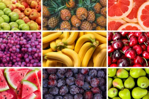 Frukter som äpplen, bananer, körsbär, vindruvor, päron, plommon, ananas, vattenmelon och grapefrukt. Dessa är nyttigaste frukten viktnedgång.