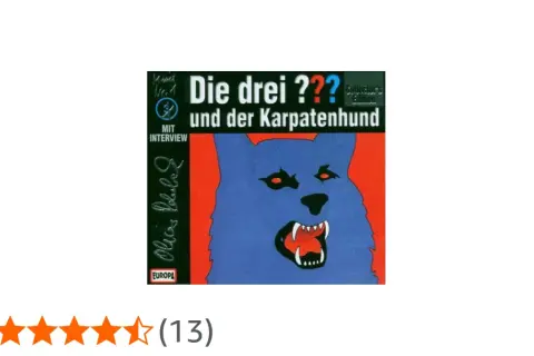 Cover von "Die drei ??? und der Karpatenhund" mit einem bedrohlichen blauen Wolf und dem Titel.