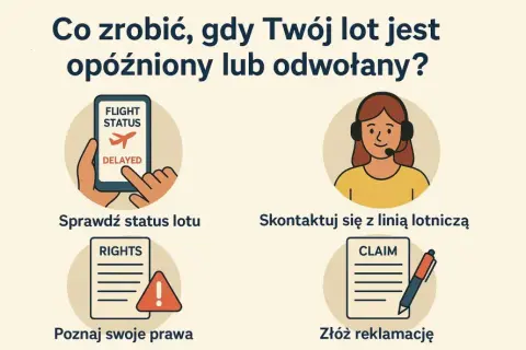 Sprawdź status lotu, skontaktuj się z linią lotniczą, poznaj prawa i złóż reklamację, aby uzyskać odszkodowanie za opóźniony lot.