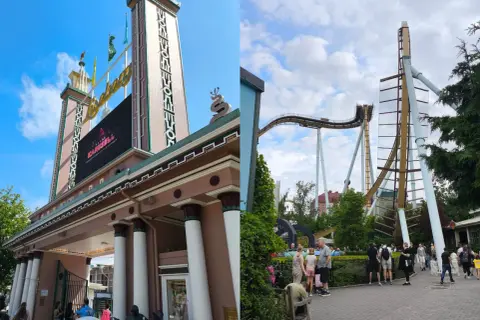 Wejście do parku rozrywki Gröna Lund w Szwecji. W tle widać kolejkę górską.