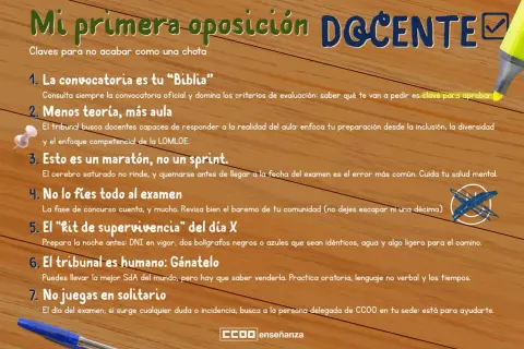 Claves para superar las oposiciones de maestros: la convocatoria es tu guía, enfócate en el aula, cuida tu salud mental y no te fíes solo del examen.