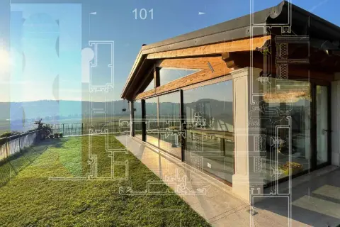 Progetto per come abbellire una veranda aperta con ampie vetrate e vista panoramica.