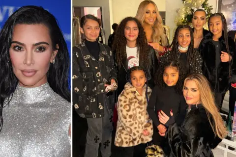 Kim Kardashian med barn och Mariah Carey. En glad familj samlad för fest.