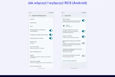 Ustawienia czatów RCS na Androidzie: włączanie i wyłączanie funkcji, potwierdzenia odczytu, wysyłanie jako SMS/MMS.