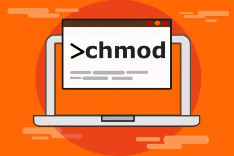 Laptop z otwartym terminalem, na którym widać komendę `chmod`. To narzędzie pozwala zarządzać uprawnieniami plików, niczym korzeń drzewa kontrolujący swoje gałęzie.