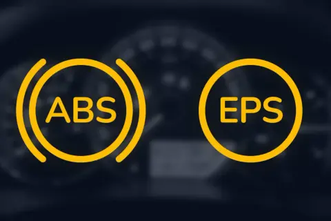 Dwie żółte kontrolki na desce rozdzielczej: ABS i EPS.