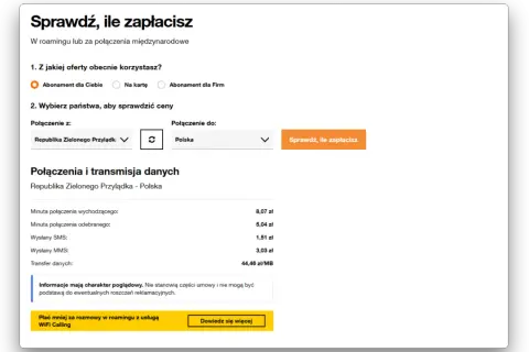 Kalkulator kosztów połączeń z Republiki Zielonego Przylądka do Polski. Sprawdź ceny za roaming poza UE.