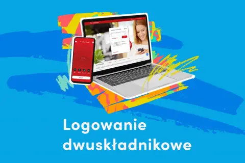 Laptop i smartfon pokazują logowanie dwuskładnikowe (2FA) do bankowości. Bezpieczeństwo przede wszystkim!