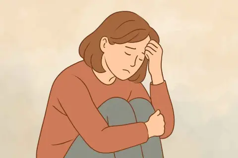 Ragazza seduta con la testa tra le mani, che esprime il sentirsi sbagliati in psicologia.