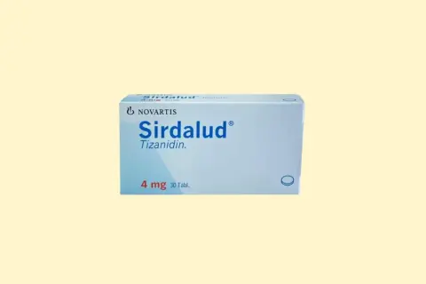 Opakowanie leku Sirdalud 4 mg, zawierające tizanidynę, stosowane na skurcze mięśni.