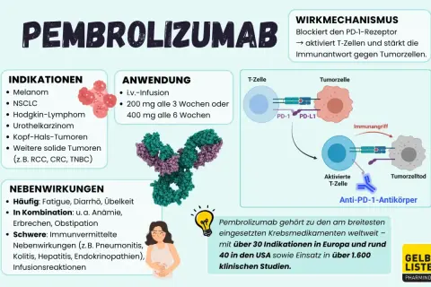 Pembrolizumab: Indikationen, Anwendung, Wirkmechanismus und Nebenwirkungen. Erfolge bei vielen Krebsarten.