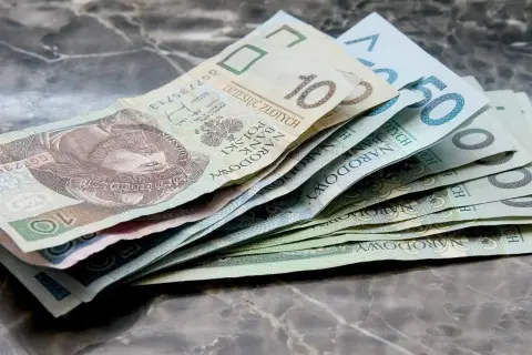 Złotówki na marmurowym tle. Myśląc o przyszłości, warto rozważyć rentę chorobową po 50 roku życia.