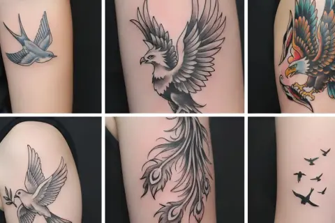 Tatuajes de aves: golondrina, fénix, águila, paloma, plumas y bandada. Cada uno representa diferentes tatuaje emociones.