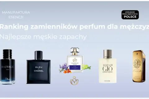 Ranking najlepszych męskich zapachów: Dior Sauvage, Chanel Bleu, Giorgio Armani Acqua di Gio i Paco Rabanne 1 Million.