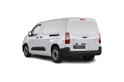 Biały Toyota Proace Long, wersja City, widziany z tyłu i z boku. Idealny do transportu towarów.