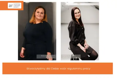 Dwie radczynie prawne, Anna Duraj i Katarzyna Ploetzing, prezentują wzór regulaminu pracy.
