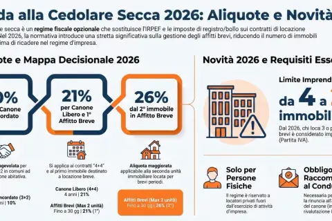 Guida alla Cedolare Secca 2026: aliquote e novità per affitto parziale prima casa. Dal 2026, limite di 2 immobili per non ricadere nel regime d'impresa.