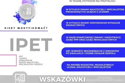 Kiedy modyfikować IPET? Wskazówki dotyczące zmian w dokumentacji, która zawiera IPET, dla nauczycieli i specjalistów.