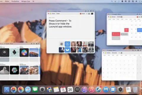 Nagrywanie ekranu MacBook z widocznymi oknami aplikacji: notatnik, kalendarze i galeria zdjęć.
