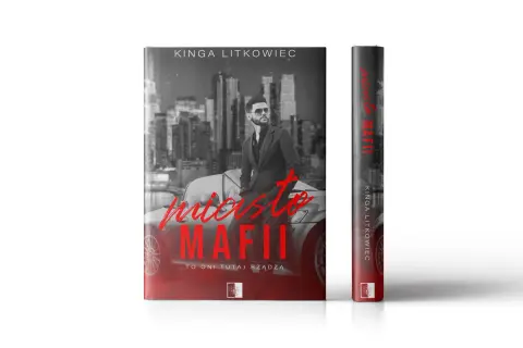 Okładka książki "Miasto Mafii" Kingi Litkowiec. Mroczne miasto, elegancki mężczyzna i sportowy samochód. Idealna lektura dla fanów kryminałów i książek o mafii.
