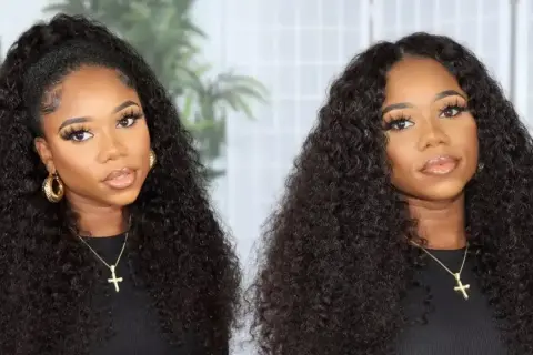 Dos looks de cabello: una media cola con ondas y cabello suelto con ondas.