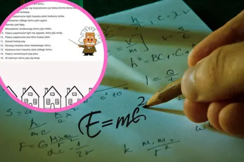Rysunek Einsteina i wzory matematyczne na kartce papieru.