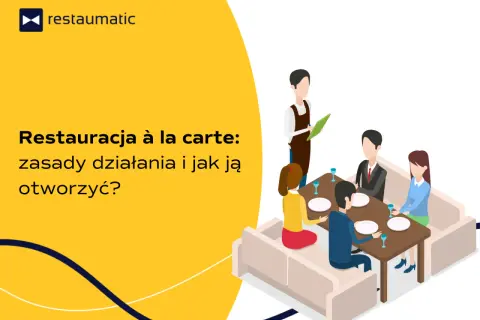 Restauracja à la carte: ludzie przy stoliku zamawiają posiłki, kelner notuje zamówienie.