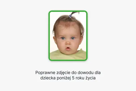Urocze zdjęcie niemowlaka do dowodu, z niebieskimi oczami i kucykiem. Idealne dla malucha poniżej 5 roku życia.
