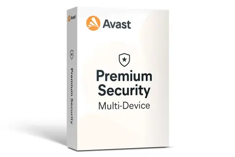 Pudełko Avast Premium Security Multi-Device, zapewniające kompleksową ochronę cyfrową.
