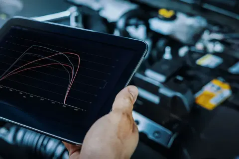 Gráfico en tablet muestra cómo aumentar potencia del motor.