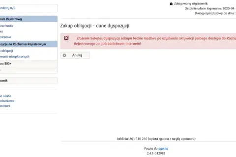 Kto sprzedaje obligacje skarbu państwa? System informuje o ograniczeniach w składaniu dyspozycji zakupu obligacji.