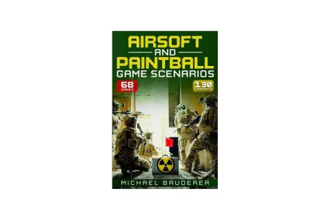 Libro "Airsoft and Paintball Game Scenarios" con soldados tácticos. Explora la diferencia entre airsoft y paintball.
