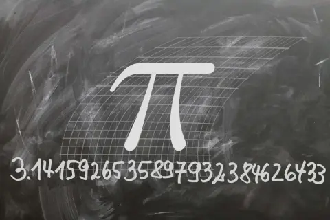 Symbol liczby pi na siatce z jej rozwinięciem dziesiętnym: 3.1415926535897932384626433.
