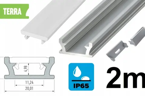 Aluminiowa listwa LED IP65, profil do taśm LED, 2 metry długości, z klipsem montażowym.