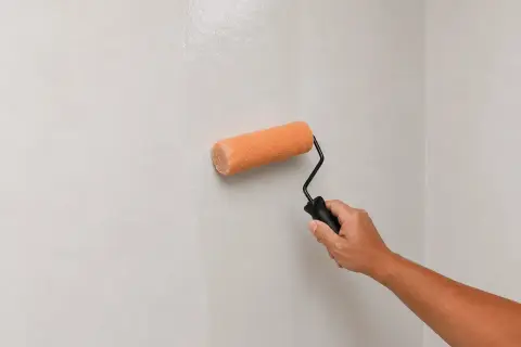 Aplicando microcemento sobre azulejos con rodillo. Transformando superficies con un acabado moderno y liso.