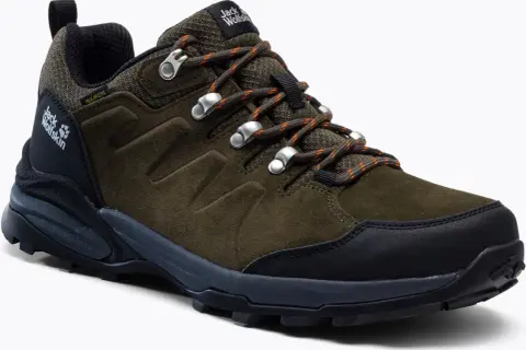 Buty trekkingowe Jack Wolfskin, znanej firmy z odzieżą outdoorową, w kolorze oliwkowym.