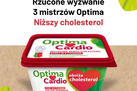 Pudełko margaryny Optima Cardio z napisem "Obniża cholesterol".