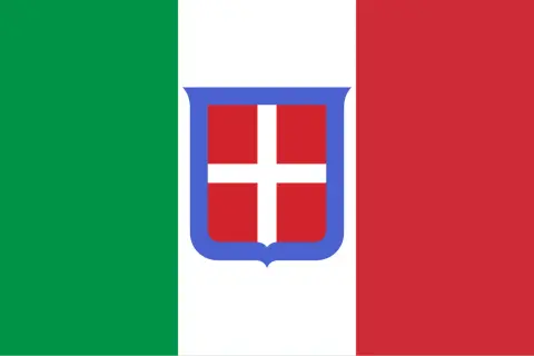 Flag of Italy with the Savoy coat of arms in the center.