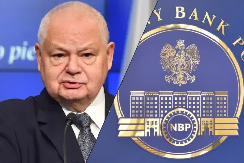 Prezes NBP Adam Glapiński i godło NBP. Dyskusja o stopie lombardowej NBP.