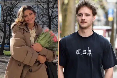 Uśmiechnięta kobieta z bukietem tulipanów i mężczyzna w koszulce z napisem "empathy". Czy to z kim naprawdę spotyka się teraz najpopularniejszy polski kawaler?