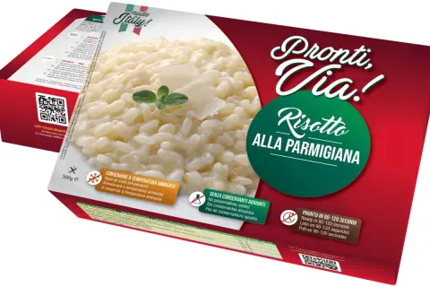 Risotto alla parmigiana cremoso, pronto in 90-120 secondi. Un assaggio d'Italia in ogni boccone.