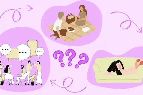 Ilustracja pokazuje cykl: piknik, rozmowy, pytania, odpoczynek. Idealny dla ekstrawertycznego introwertyka.